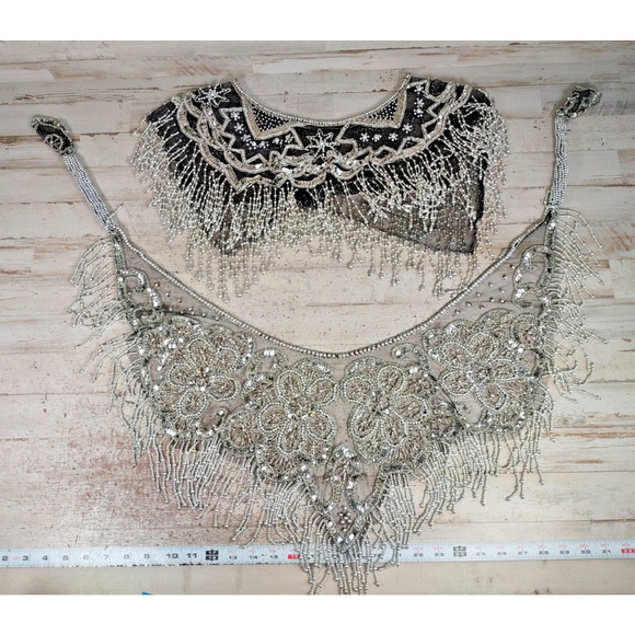 Vintage Beaded Sequin Fringe Shawl and Scarf Covers Pinup Burlesque Great Gatsby - Picture 1 of 8